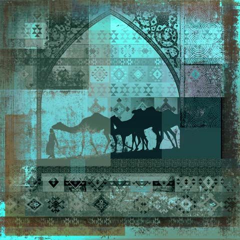 Zo snel als een flits Creatie verkwistend Arabische schilderij Camels turquoise | Safaary